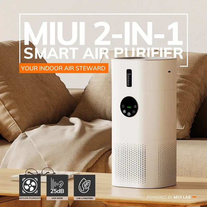 Cylindrical white NoEnName Null Origin Smart Air Purifier with digital display and controls