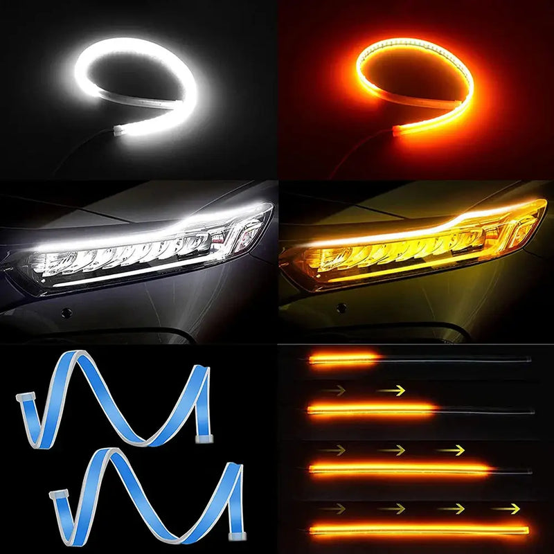 2pcs 12V LED DRL Car Daytime Running Light Flexible Waterproof Strip Auto