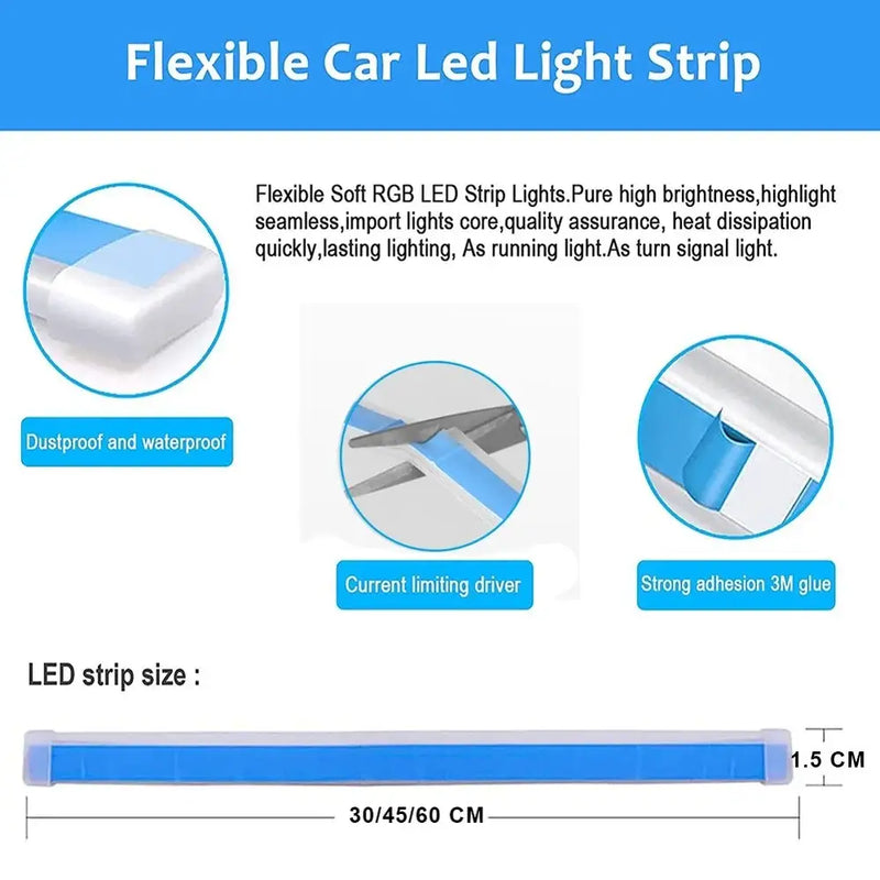 2pcs 12V LED DRL Car Daytime Running Light Flexible Waterproof Strip Auto