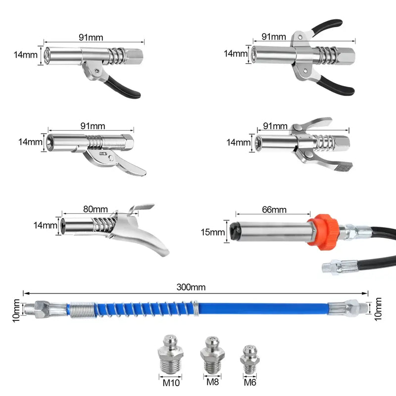 Grease gun with nozzles and a flexible hose from NoEnName Null DIY supplies, Mainland China