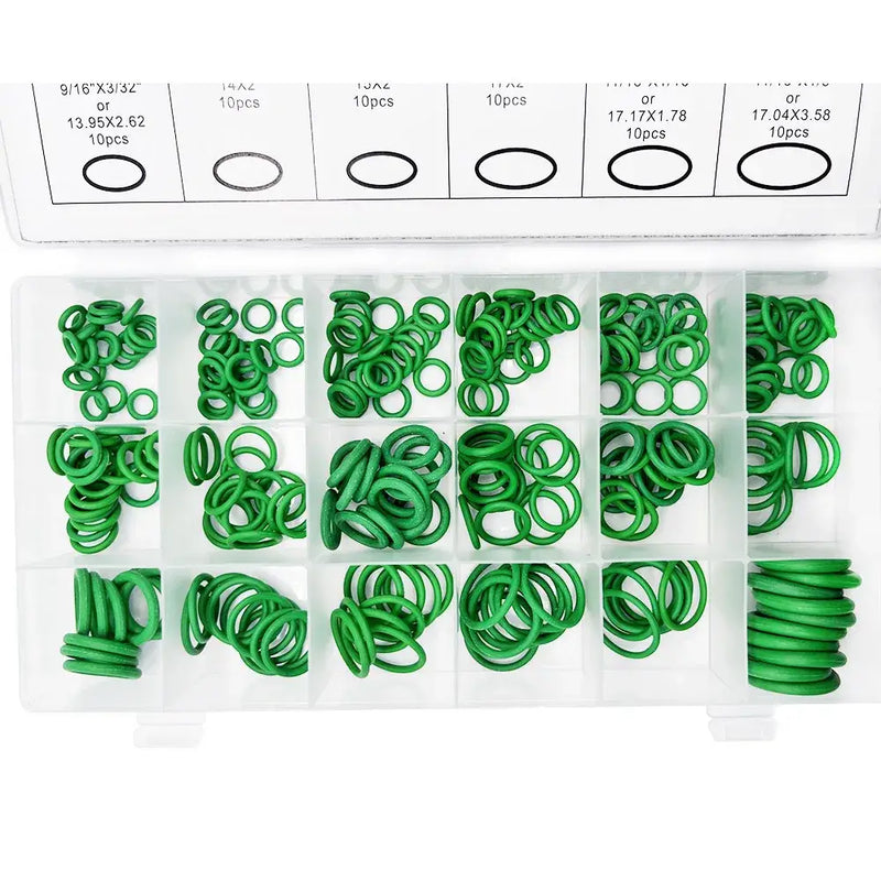 Assortment of green rubber O-rings in a case for NoEnName Null Origin Ring Gasket