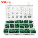 Assortment of green rubber O-rings in organizer case for origin ring gasket use