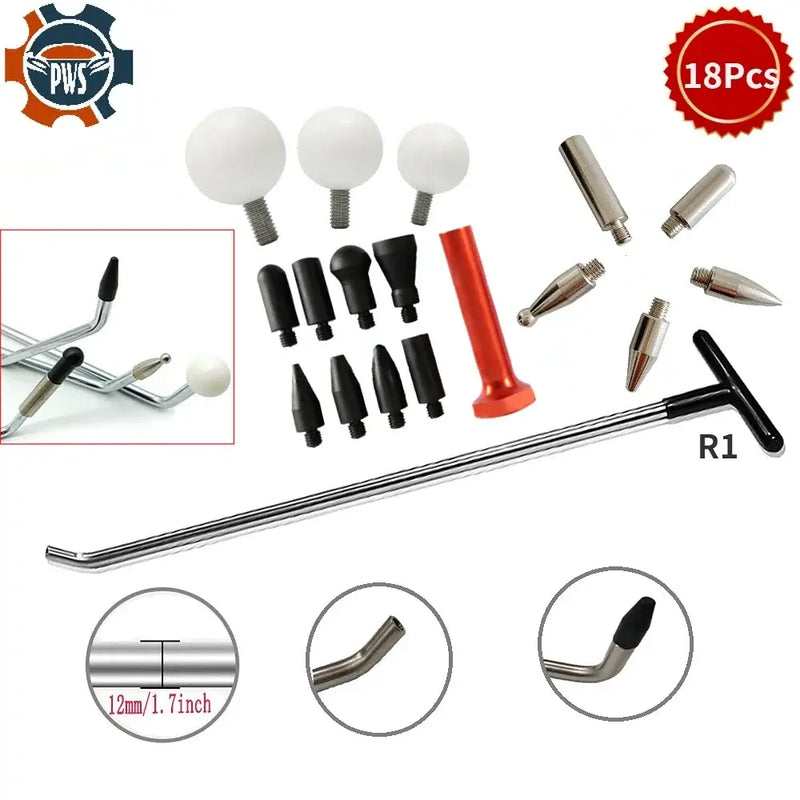 Assortment of NoEnName_Null paintless dent repair tools for effective dent repair function