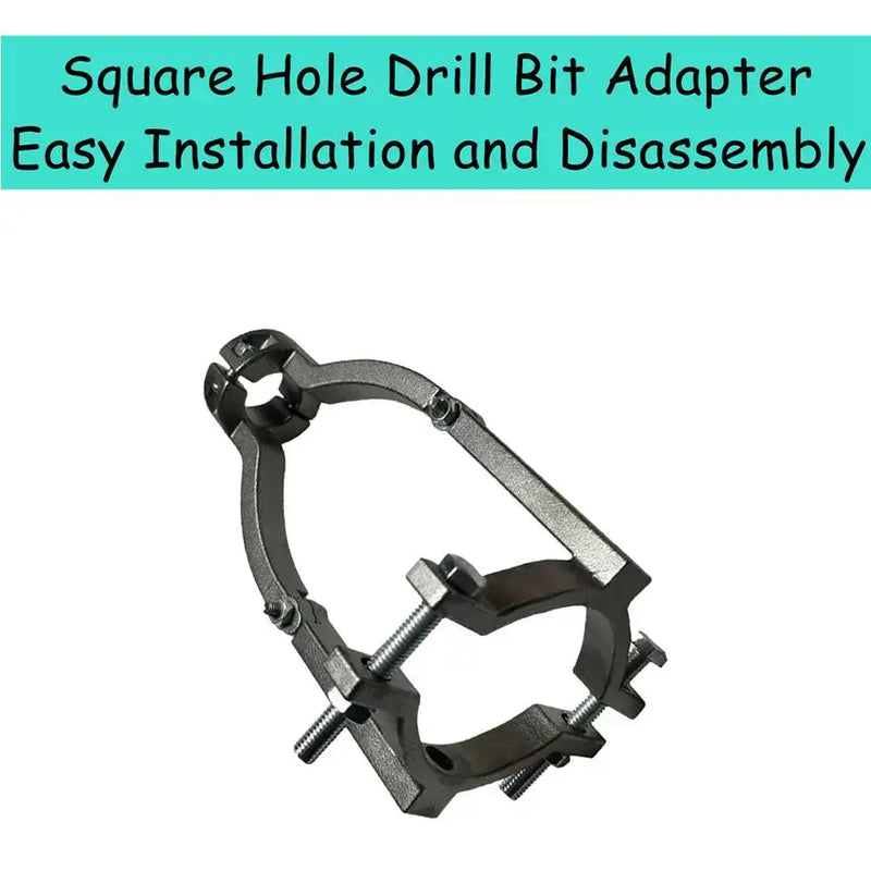 Square hole drill bit adapter with adjustable clamp for woodworking applications and power tool parts