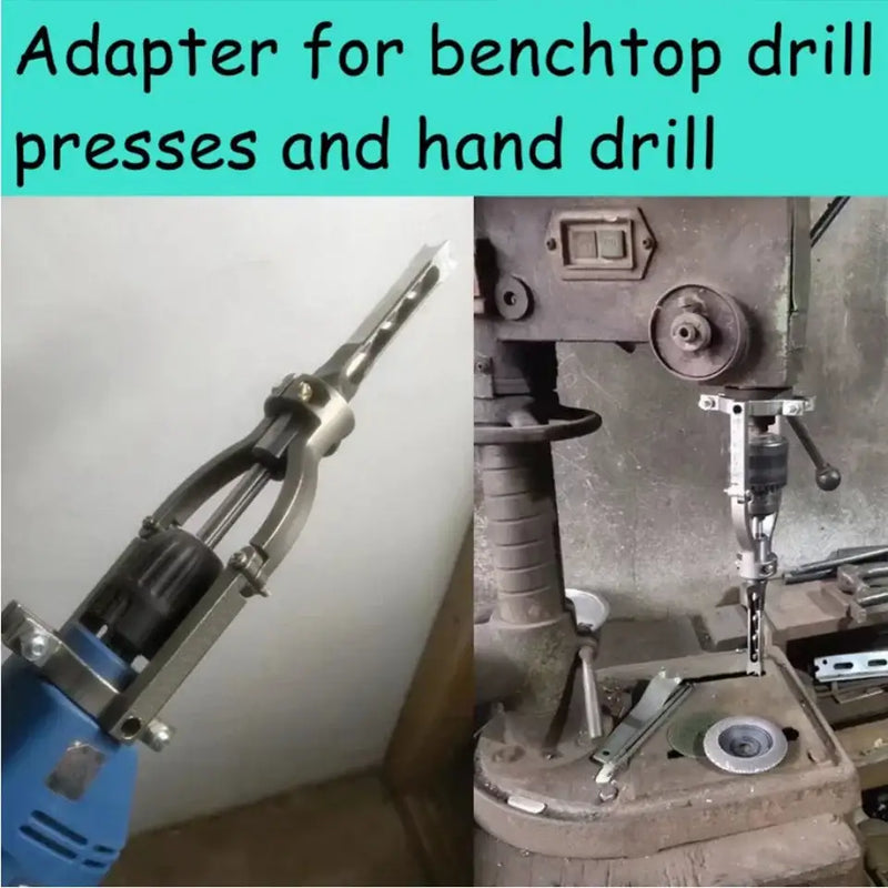 Drill adapter with three-pronged chuck for woodworking applications and power tool parts