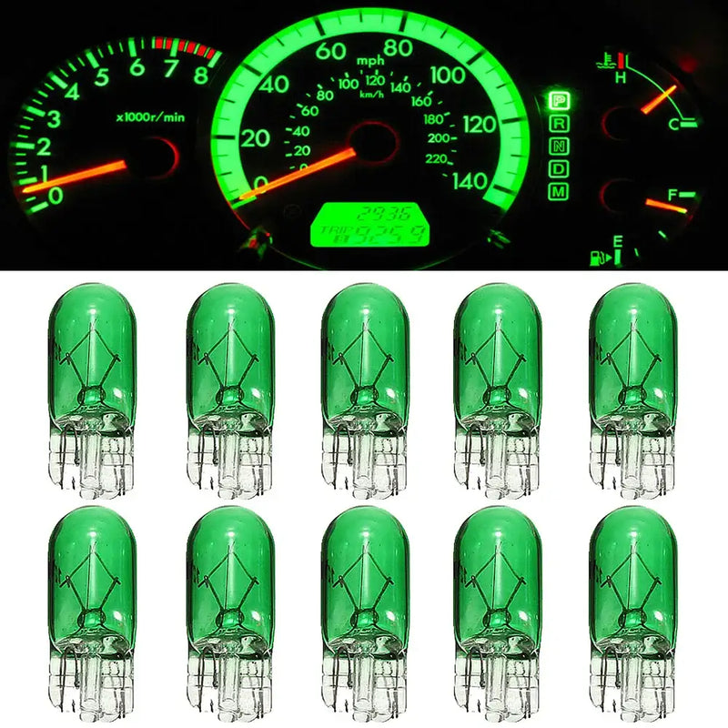 Car dashboard instrument cluster with green illuminated gauges and instrument lights for NoEnName Null