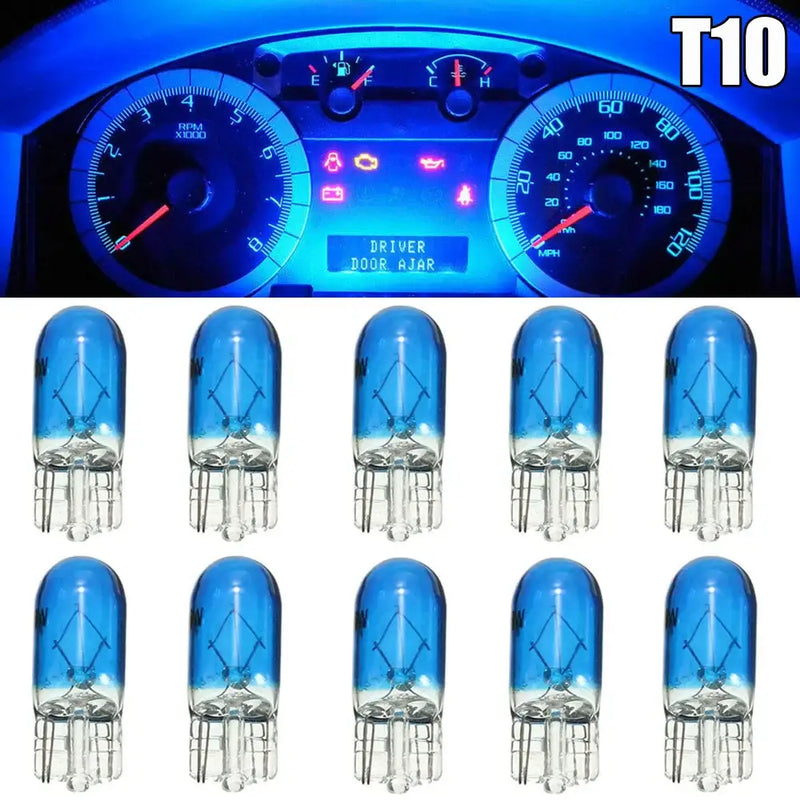 Car dashboard instrument panel with blue-illuminated gauges and digital instrument lights