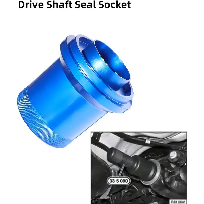 Blue metallic cylindrical socket tool for rear axle differential removal for BMW