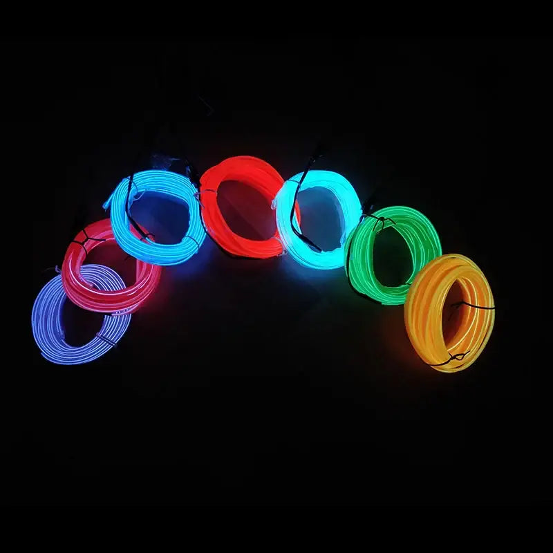 Colorful glowing electroluminescent wires in circular shapes for the NoEnName Null Soft Glue Atmosphere Lamp