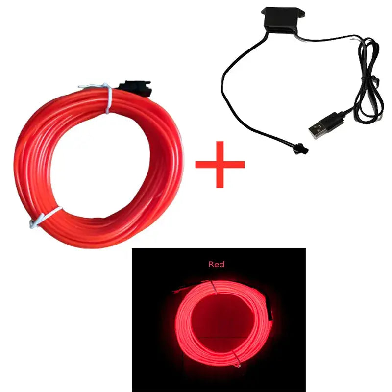 Red Electroluminescent Wire with Power Adapter for NoEnName Null Soft Glue Atmosphere Lamp