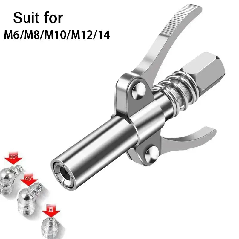 Metallic grease gun nozzle with spring-loaded lever for NoEnName_Null Grease Gun Coupler