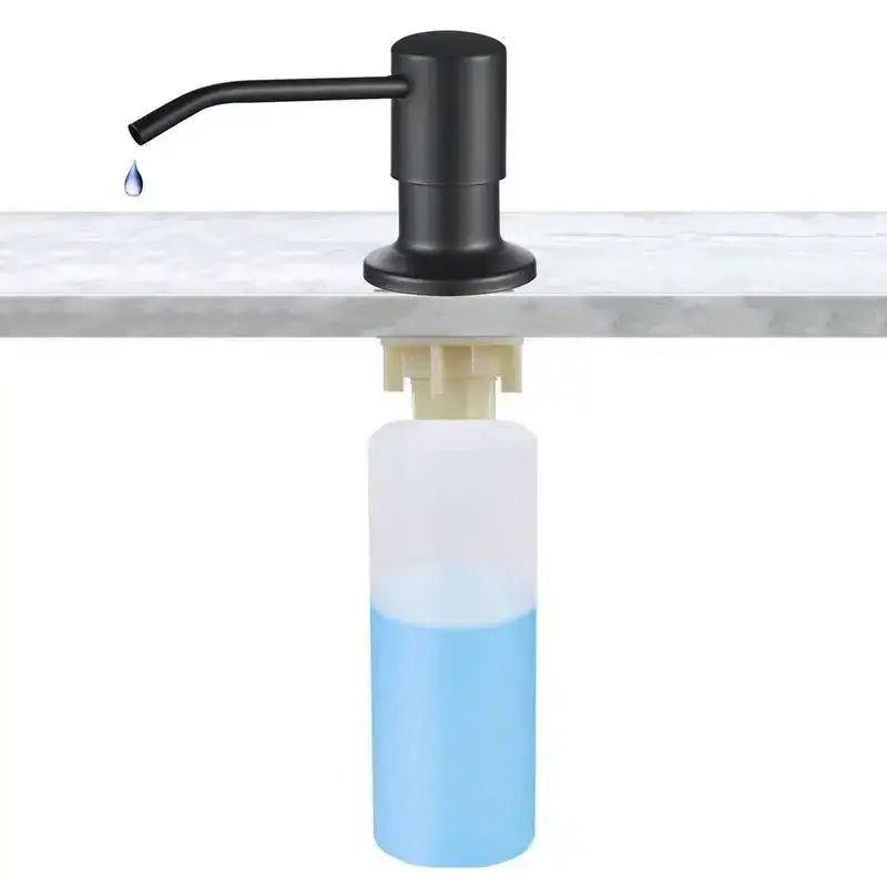 Soap dispenser with black pump and blue liquid for Stainless Steel Kitchen use