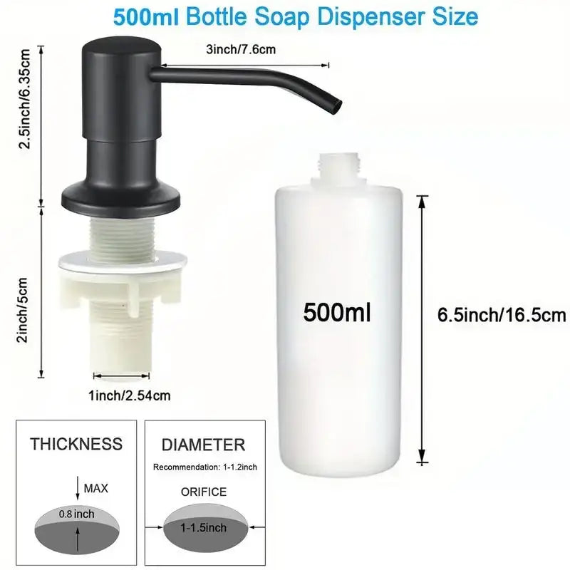 Soap dispenser with specs for a 500ml bottle in NoEnName_Null Stainless Steel Kitchen design