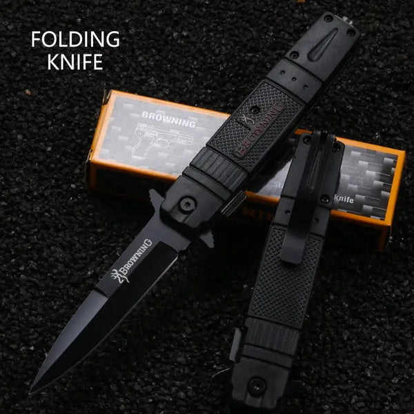 Black folding knife with textured handle and sheath for NoEnName_Null Stainless Steel Metalworking