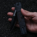 Black folding pocket knife in hand, ideal for NoEnName_Null stainless steel metalworking