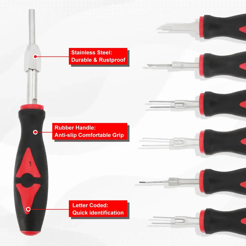 Screwdriver with red and black handle, showcasing NoEnName Null origin and stainless steel certification