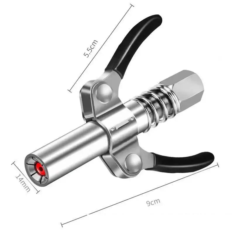 Metallic air chuck with grips for tire inflation, part of NoEnName Null Stainless Steel Grease Gun