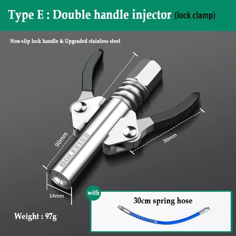 Double handle injector with lock clamp on NoEnName Null Stainless Steel Quick Lock Grease Gun