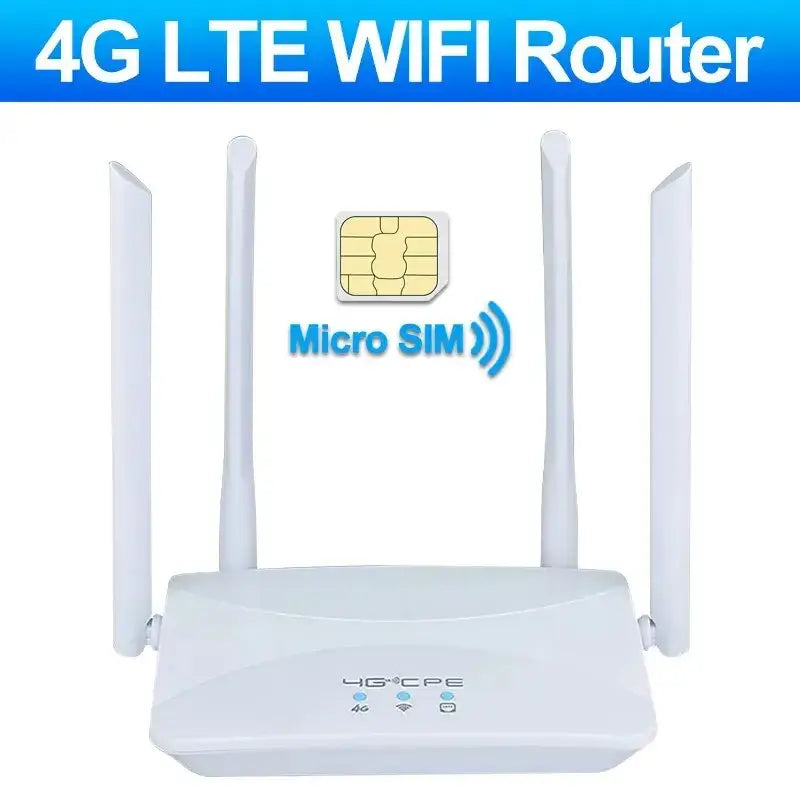 4G LTE WiFi router with four antennas for reliable wireless connectivity up to 150Mbps