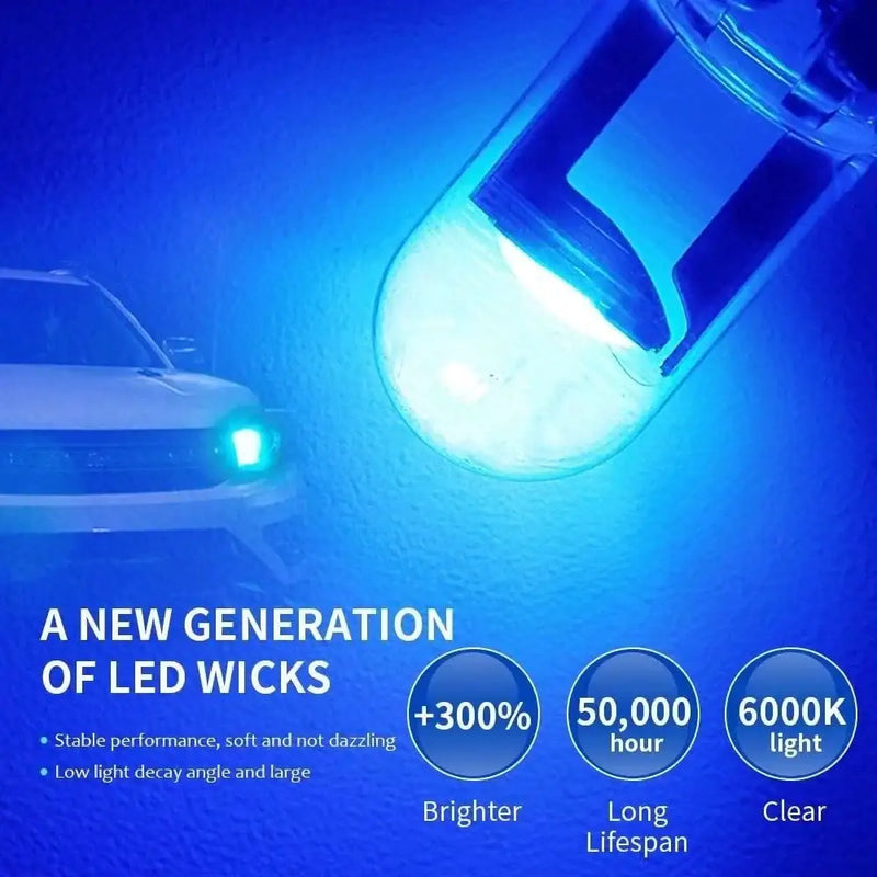 LED T10 W5W with bright blue glow for enhanced visibility in clearance lights