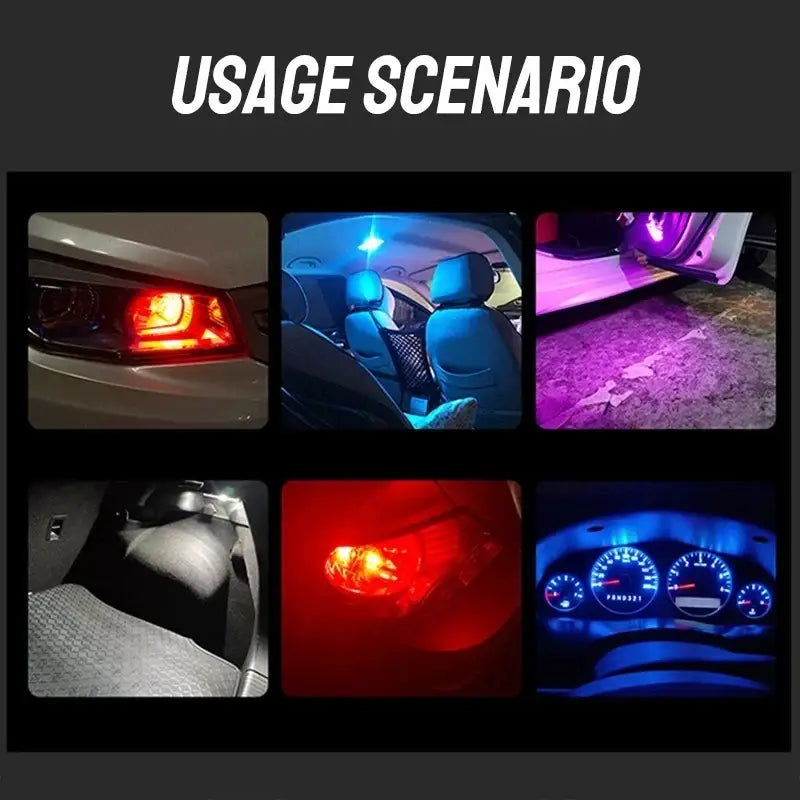 Collage of six images highlighting NoEnName Null T10 W5W Clearance Lights features and details