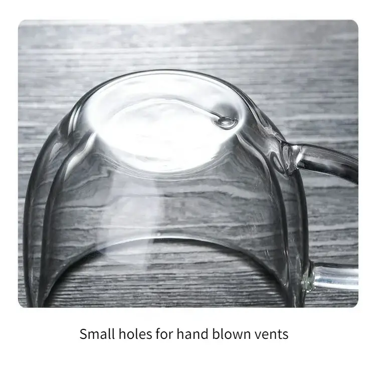 Clear glass double wall cup turned upside down, showcasing its transparent design