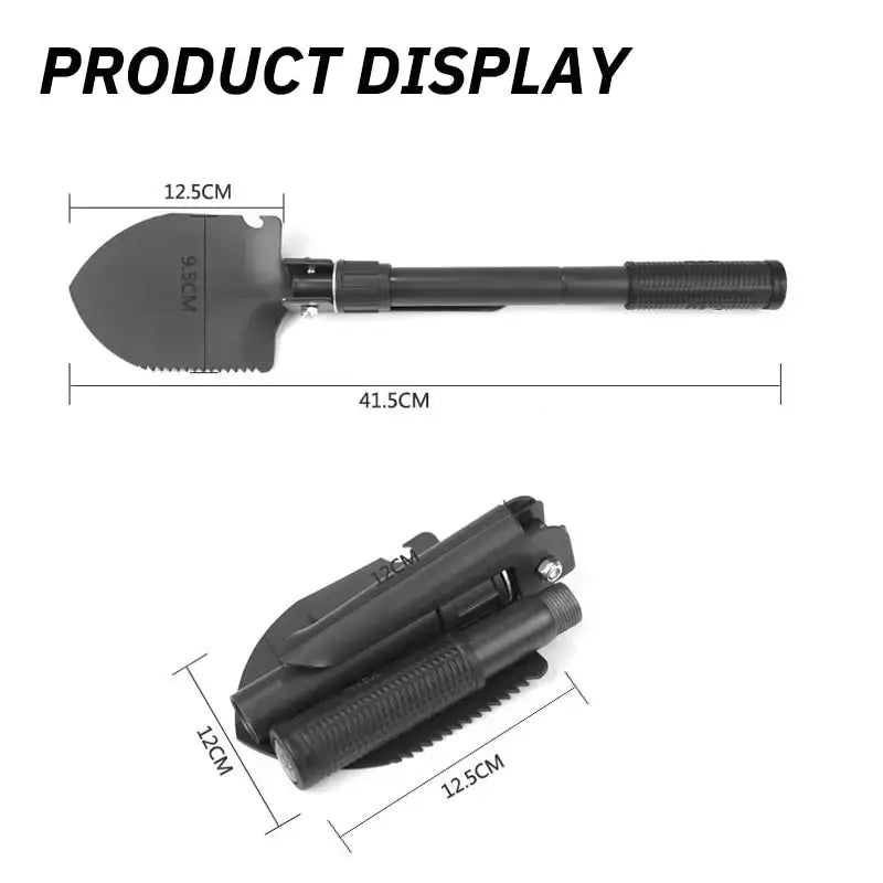 Foldable military-style entrenching tool with serrated edge, alloy steel garden tool parts