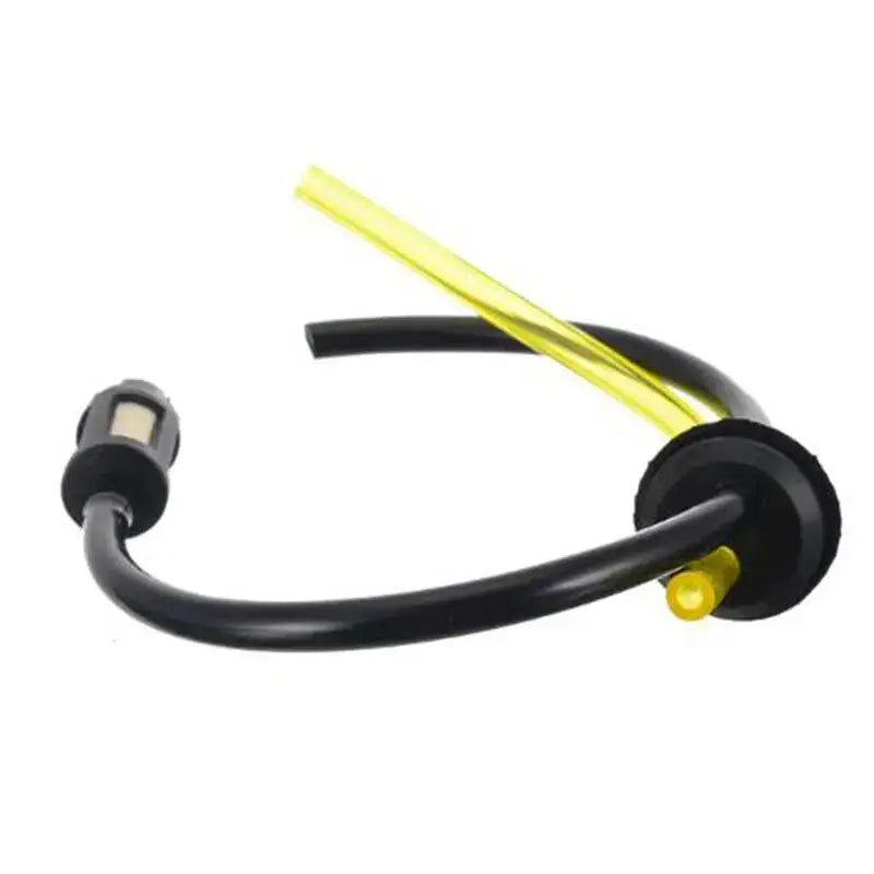 Wireless headset featuring a curved black earpiece and yellow microphone boom for garden tools