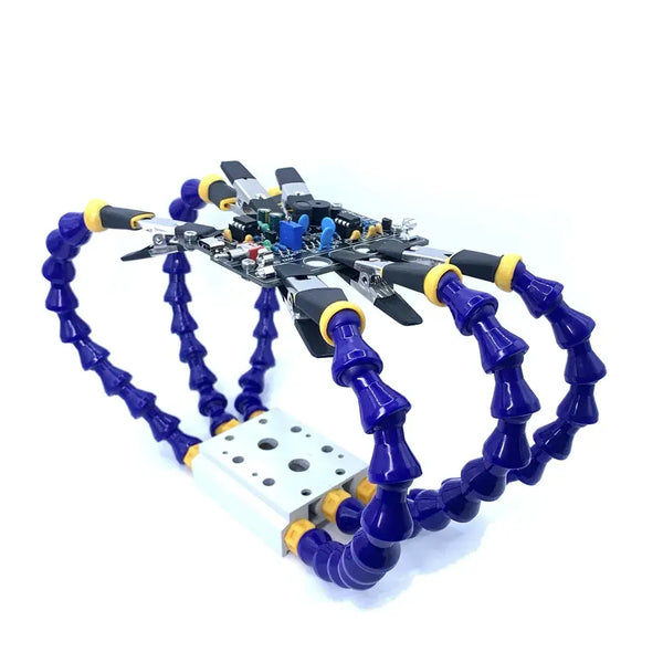 Robotic spider-like device with blue legs for innovative soldering helping hands