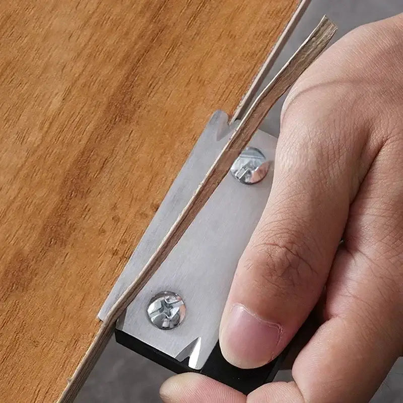 Utility knife cutting along wood surface, showcasing NoEnName_Null type trimming knife