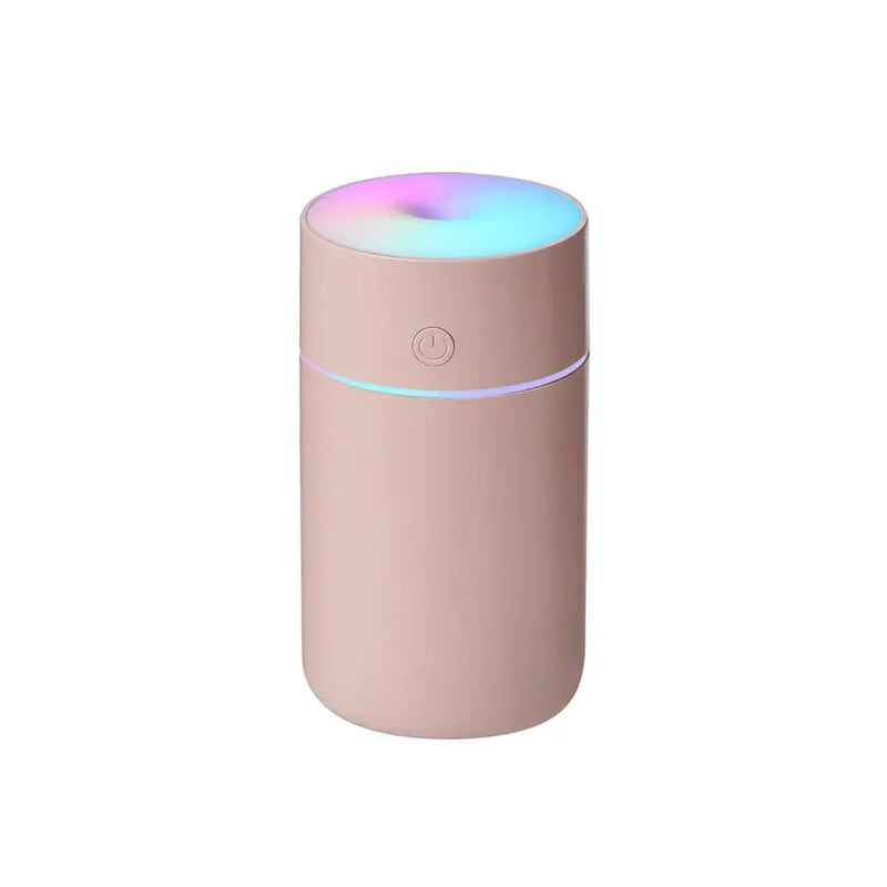 Cylindrical pink NoEnName_Null USB car air humidifier with colorful glowing top