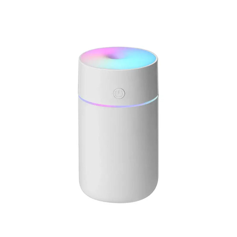 Cylindrical USB Car Air Humidifier with colorful glow and illuminated band for enhanced air quality