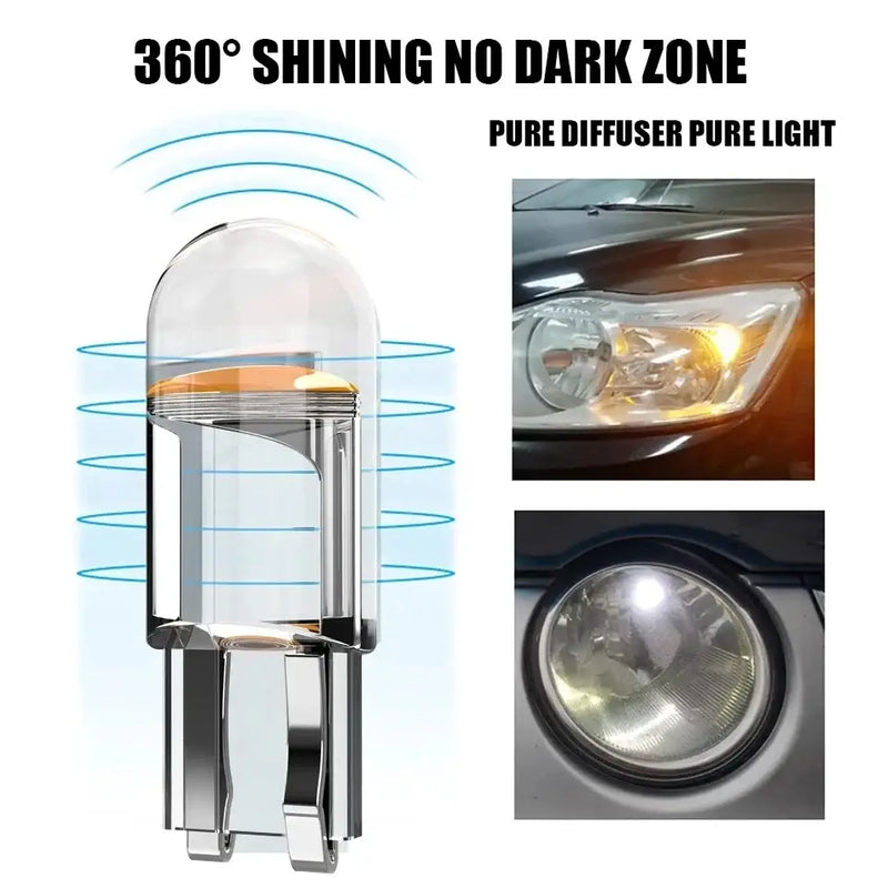 10/2pcs W5W Led T10 Car Light COB Glass 6000K White Auto Automobiles License