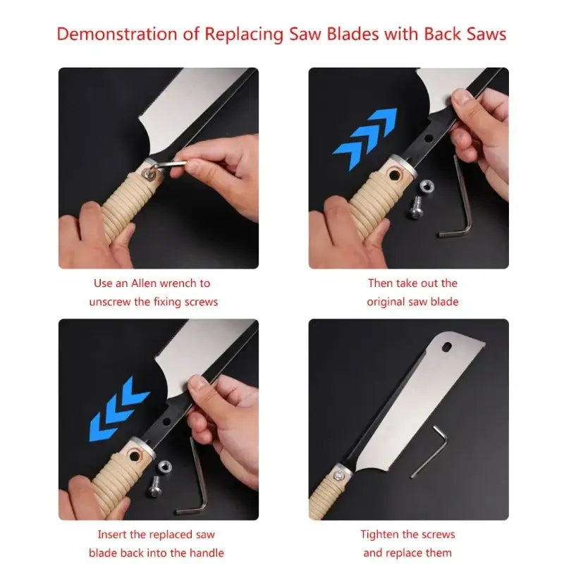 Wooden-handled saw with replaceable blade demonstrated, OOTDTY DIY Supplies from Mainland China Semi Choice