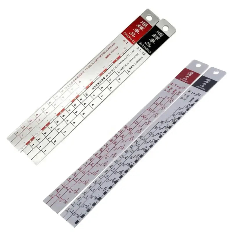 Pair of plastic rulers with measurement scales from OOTDTY Model Number AAA AA renovation tool