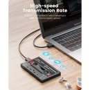 Cassette-shaped USB hub connected to a laptop with ORICO 2.5 Inch HDD enclosure