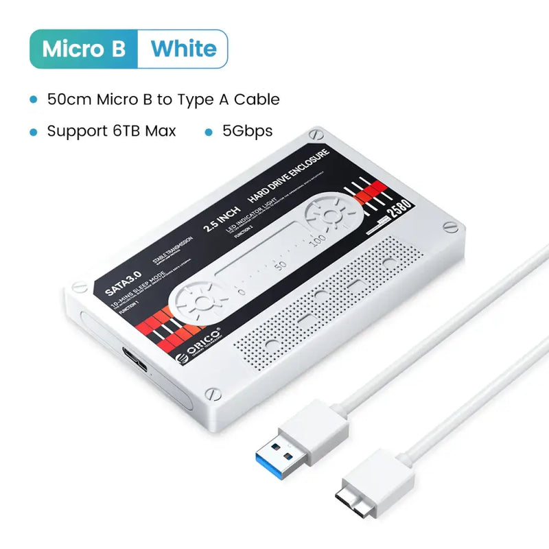 External SSD drive with USB cable in ORICO 2.5 Inch HDD enclosure for efficient storage