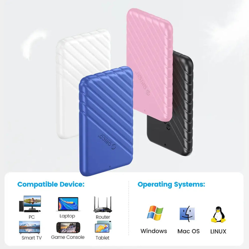 Colorful portable hard drives with ribbed patterns in Orico 25PW1-U3-BK Package China Case