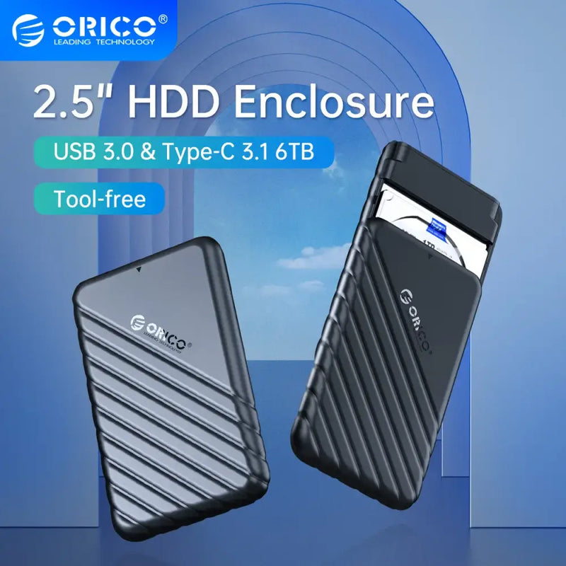 External hard drive enclosure for 2.5-inch HDDs featuring USB 3.0, Orico 25PW1-U3-BK Package