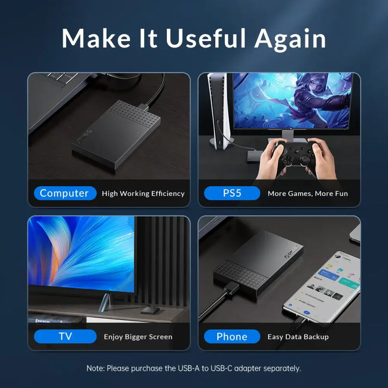 External hard drive with multiple connectivity options in Orico Mainland China case material