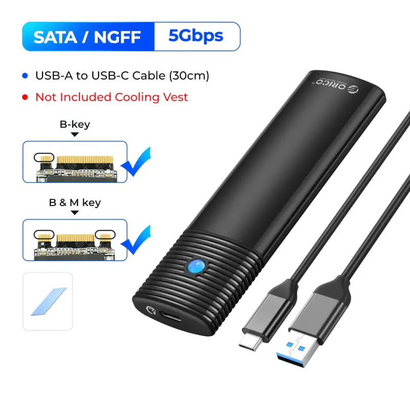 Portable ORICO M2 SSD Enclosure for NVMe NGFF with USB-C and 10Gbps data transfer