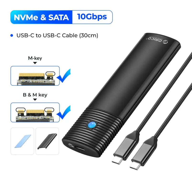 Portable External SSD Enclosure by ORICO for NVMe and SATA drives with 10Gbps support