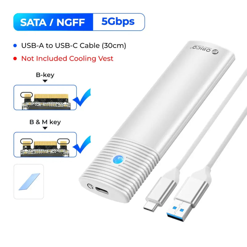 ORICO M2 SSD Enclosure featuring USB-C and 5Gbps transfer speed for NVMe NGFF solutions