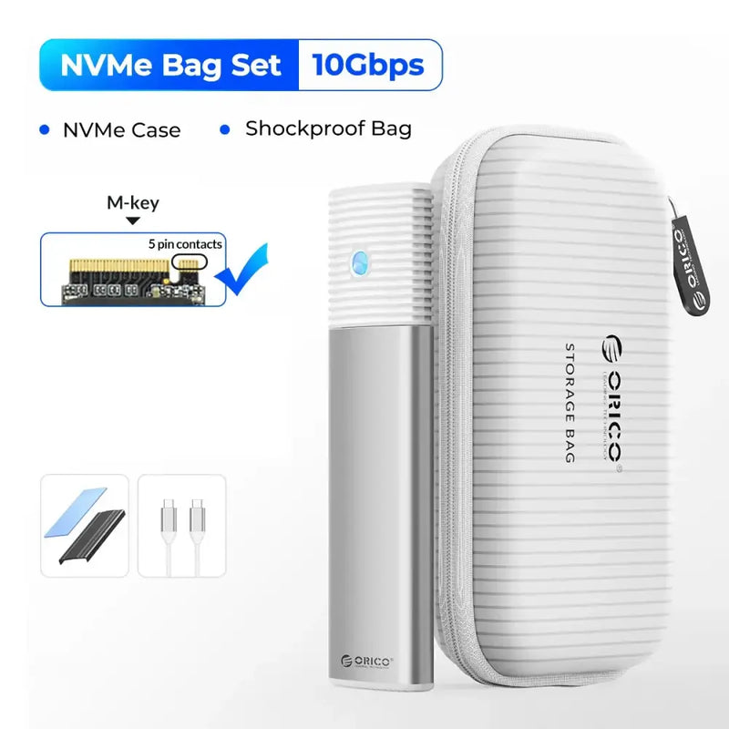 White protective carrying case for ORICO M2 SSD enclosure NVMe for high-speed data transfer