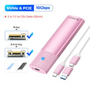 Pink ORICO M2 SSD enclosure for high-speed data transfer with NVMe and USB-C cable