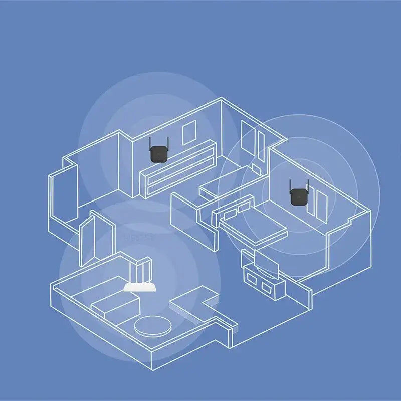 Isometric blueprint of an apartment layout with furniture for Xiaomi Wi-Fi Device