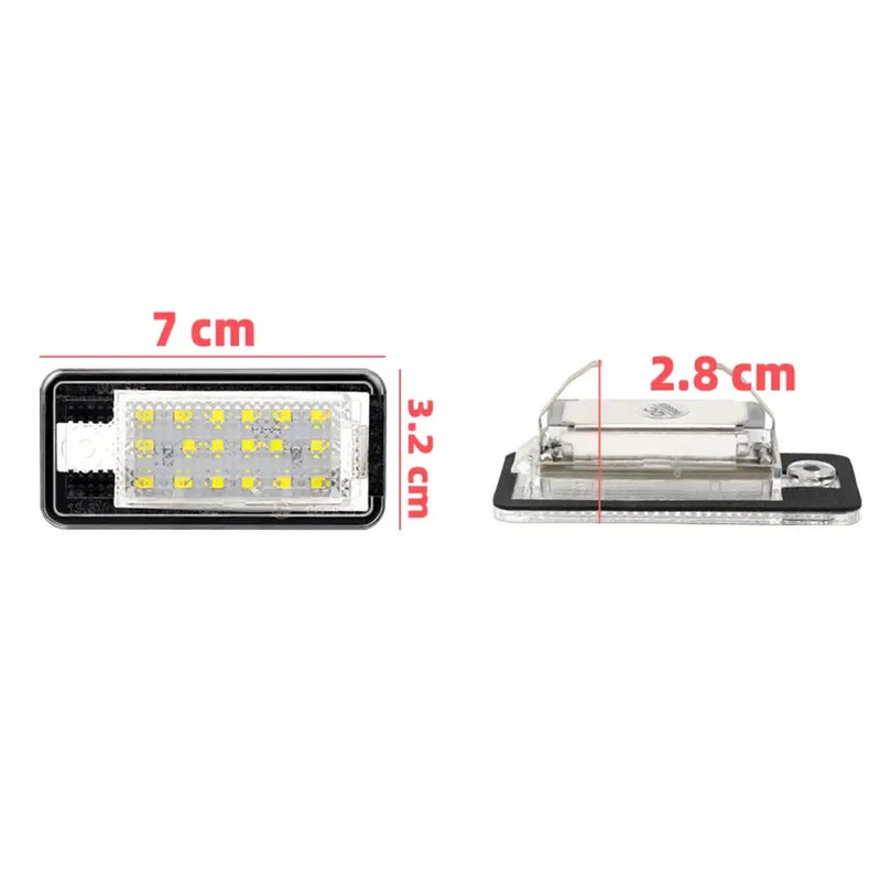 LED License Plate Light with dimensions labeled, OTNHAEE License Plate Lights showcased