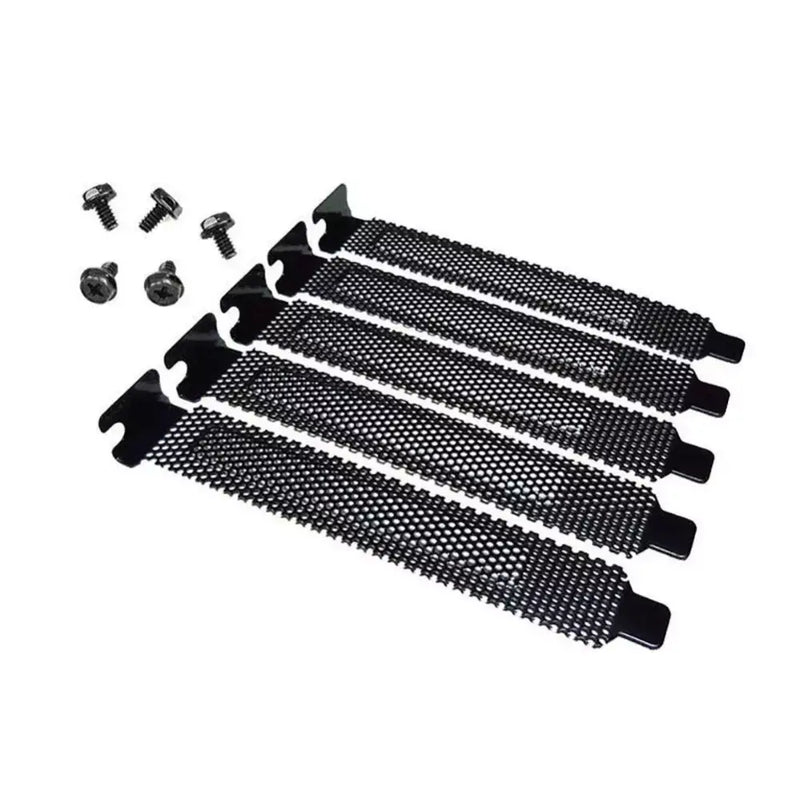 Perforated black plastic strips with screws for PCI Slot Cover Dust Filter installation