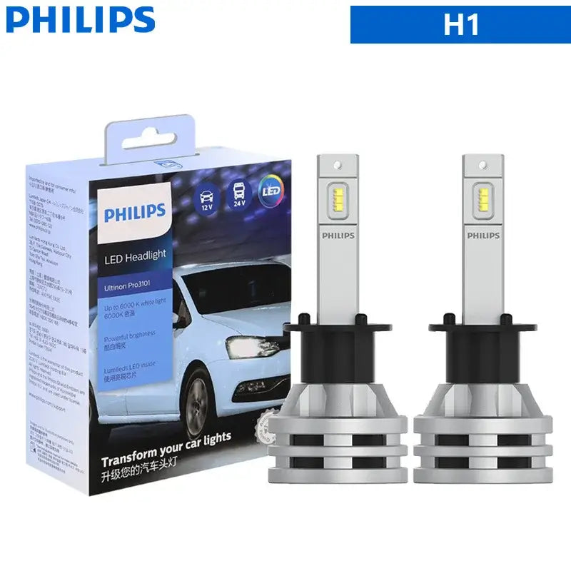 Philips H1 LED headlight bulbs with packaging for Philips 6000K LED modern white lighting