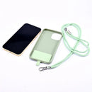Smartphone with mint green case and adjustable detachable cord lanyard for secure access